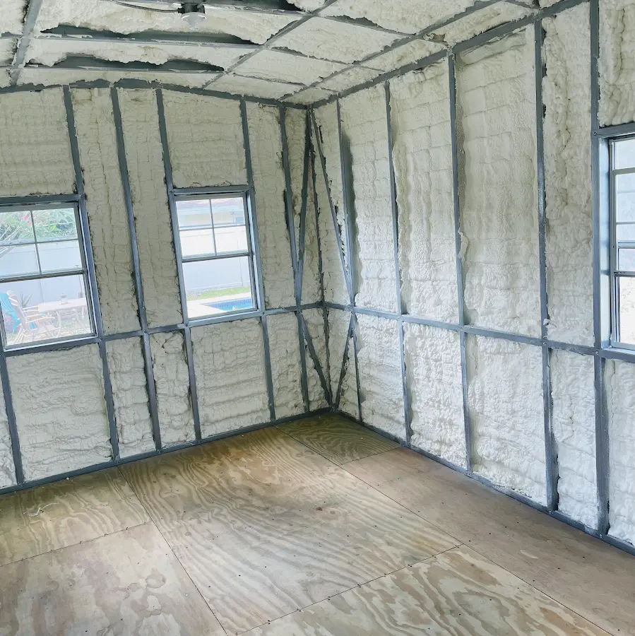 Closed-cell spray foam insulation applied to wall cavities in a residential project in Horsham